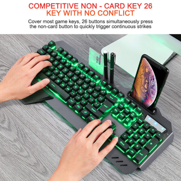 Ergonomic Wired Gaming Keyboard with RGB Backlight and Phone Holder