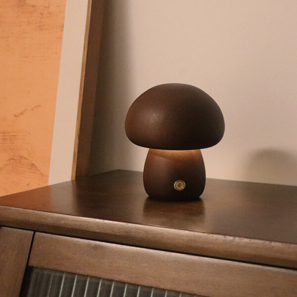 Wooden Mushroom LED Night Light with Touch Switch for Kids Bedroom