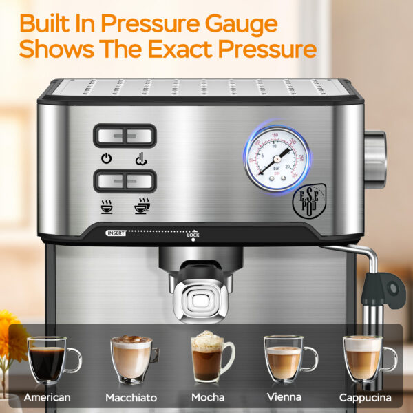 20 Bar Espresso Machine with Milk Frother and Pressure Display