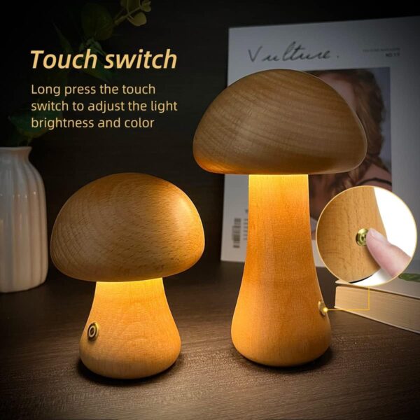 Wooden Mushroom LED Night Light with Touch Switch for Kids Bedroom