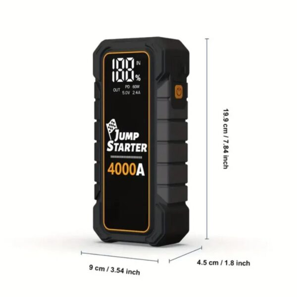 20000mAh 12V Car Battery Starter with 4000A Peak and USB Fast Charging