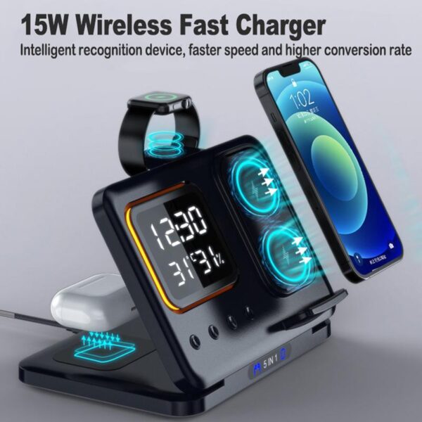 6d613c14-c5e4-46a0-9e7f-8d3976c7af39.jpg 5 in 1 Wireless Charging Stand with 15W Fast Charger and LED Alarm Clock