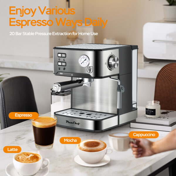 20 Bar Espresso Machine with Milk Frother and Pressure Display