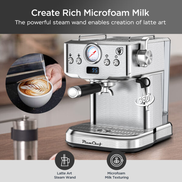 20 Bar Professional Espresso Machine with Milk Frother and Pressure Display