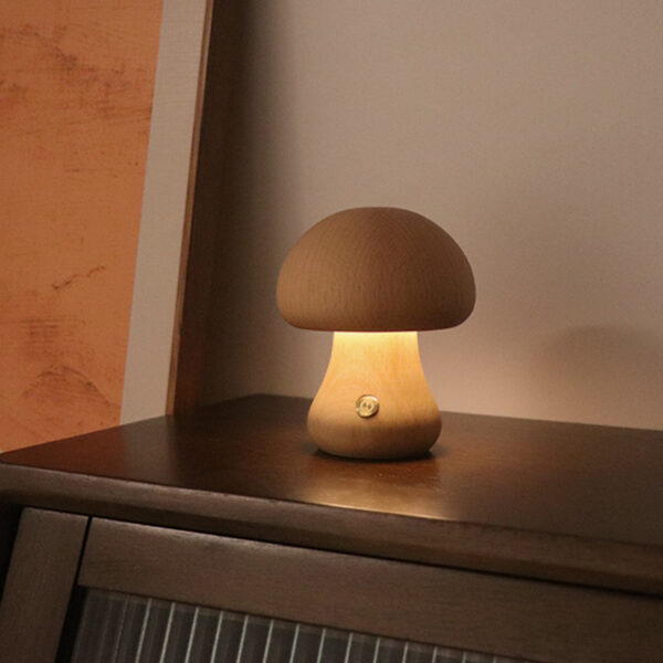 Wooden Mushroom LED Night Light with Touch Switch for Kids Bedroom