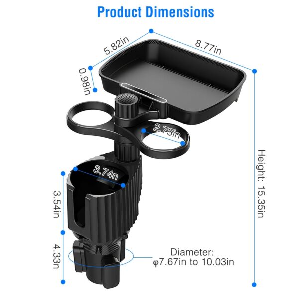abc92698-38ad-4d22-856b-32b6b123bcae.jpg 4-in-1 Car Cup Holder Tray with Phone Mount and Rotating Base