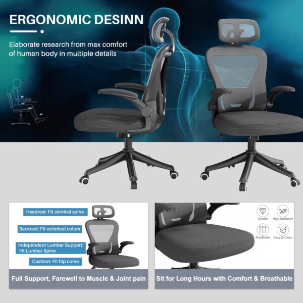 Ergonomic Black Swivel Office Chair with Mesh Seat and Lumbar Support