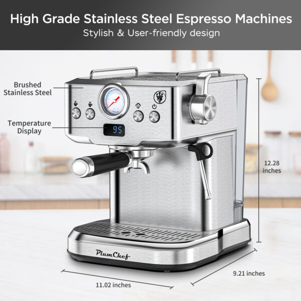 20 Bar Professional Espresso Machine with Milk Frother and Pressure Display
