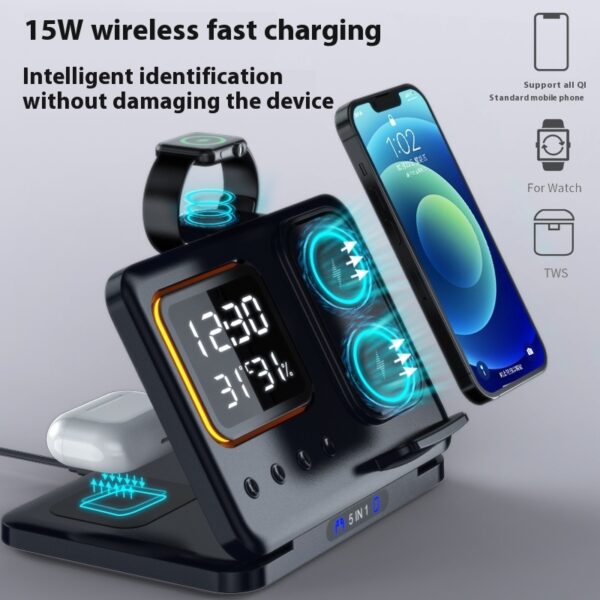 cffc61f1-f901-4dd2-ba7d-e63d8fa3f2d8_trans.jpeg 5 in 1 Wireless Charging Stand with 15W Fast Charger and LED Alarm Clock