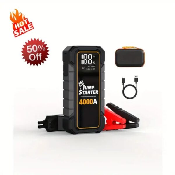 20000mAh 12V Car Battery Starter with 4000A Peak and USB Fast Charging