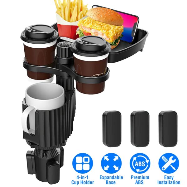 df8bbfca-191b-4250-b7bd-2a4a90f161ce.jpg 4-in-1 Car Cup Holder Tray with Phone Mount and Rotating Base