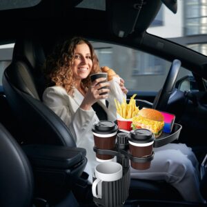 4-in-1 Car Cup Holder Tray with Phone Mount and Rotating Base