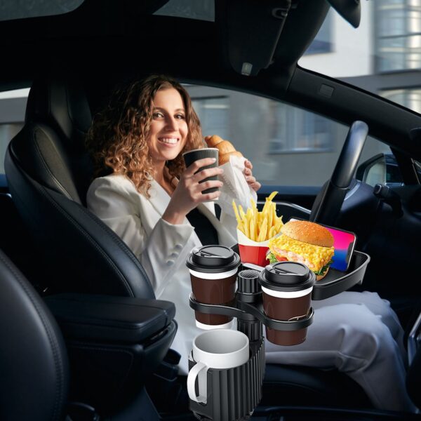 e1eceb3b-bfe5-4e4d-849b-c5d1d9c9924a.jpg 4-in-1 Car Cup Holder Tray with Phone Mount and Rotating Base