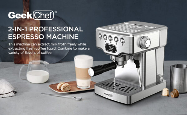 Geek Chef 20 Bar Espresso Machine with Milk Frother and 1.8L Tank