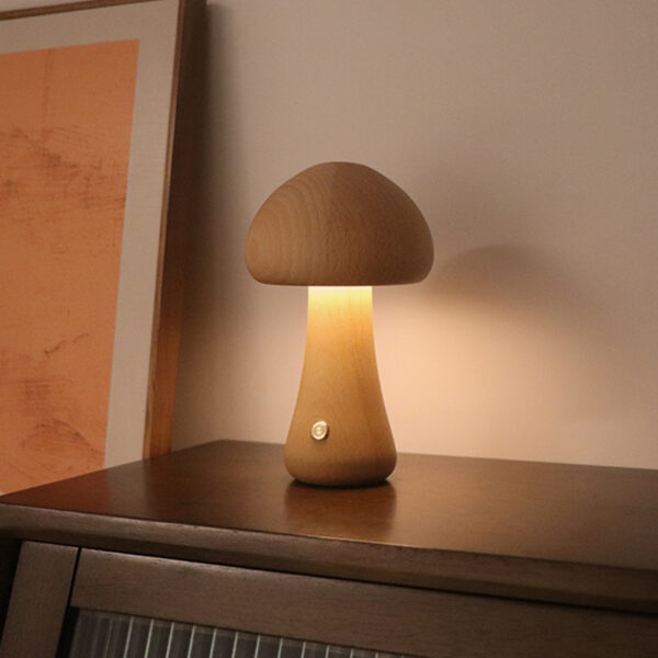 Wooden Mushroom LED Night Light with Touch Switch for Kids Bedroom