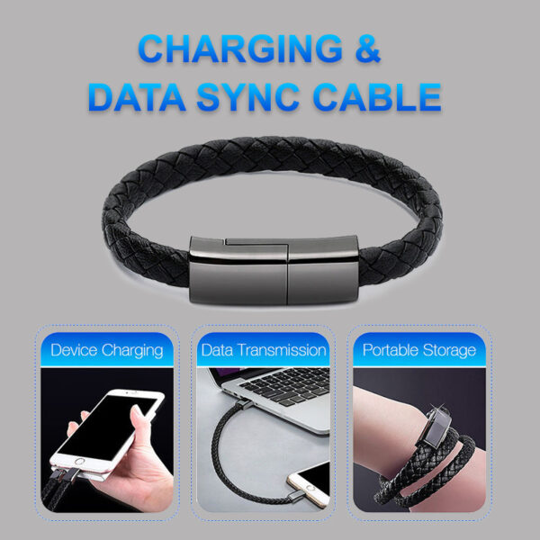USB Bracelet Charger & Data Cable – iPhone 1413, USB-C, Micro