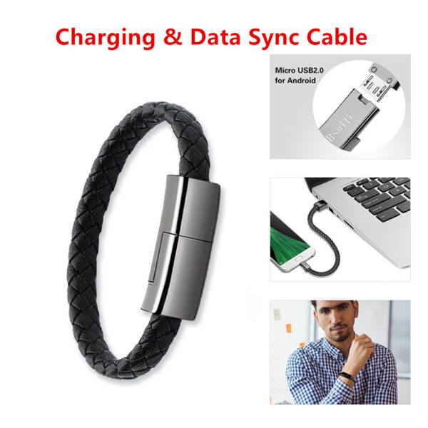 USB Bracelet Charger & Data Cable – iPhone 1413, USB-C, Micro