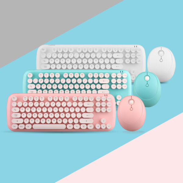 Wireless Retro Keyboard & Mouse Set – Cute Girls Color Edition
